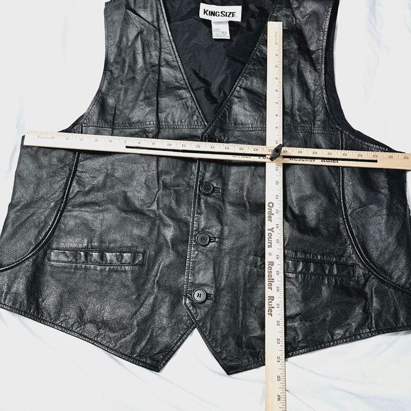 King Size Mens Leather Vest Black Size 2XL 100% Leather Button Close Pockets - Picture 3 of 12